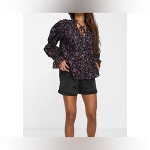 Free People Black Floral Blouse